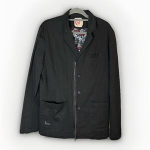 Chor Mens L Black Goth Punk Grunge Blazer Jacket Skulls Zip Button Dark Academia